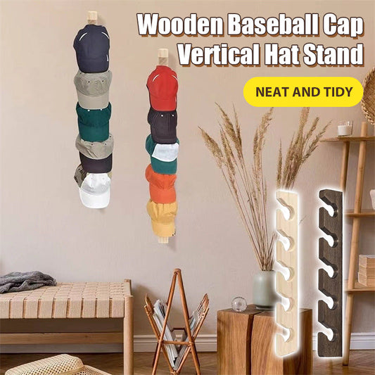 Wall-mounted wooden hat storage rack